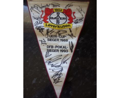 2002 Bayer Leverkusen Signed Pennant v Arsenal: Fully Signed by Leverkusen squad that played Arsenal in the Champions League 