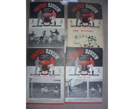 Manchester United 40s + 50s Football Programmes: Homes versus 47/48 Grimsby Poor, 48/49 Stoke Poor, 50/51 Arsenal + Stoke bot