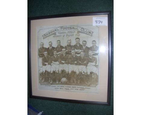 Arsenal Original 1930 Framed Hankerchief: Large item recently framed depicting the team with players names underneath and the