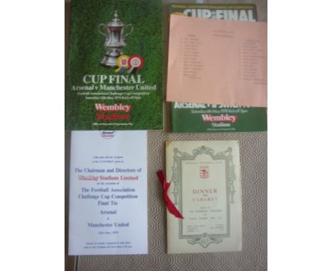 Arsenal Football Memorabilia: Includes Stewards 1956 ribboned menu for dinner at Park Lane, 1979 FA Cup Final Menu/Table Plan