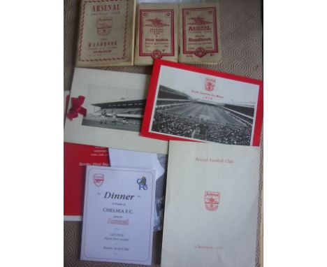 Arsenal Football Memorabilia: Includes handbooks for 47/48 tear to spine, 48/49 and 49/50 both good plus christmas cards from