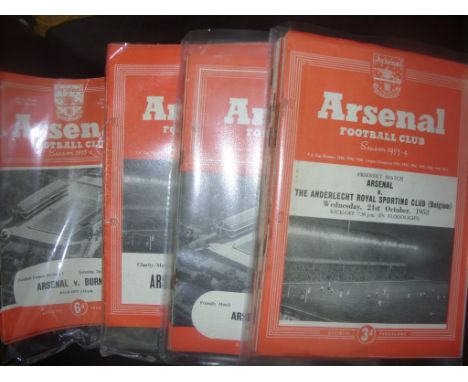 Arsenal Home Football Programmes 52/53 - 55/56: Includes 24 from 52/53, 27 from 53/54 and 21 from 54/55. Kept neatly in folde