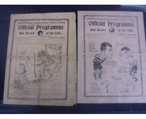 Tottenham Pre War Home Football Programmes: Includes Preston 32/33 Division 2 and 1923 Crystal Palace LCC Replay which has a 