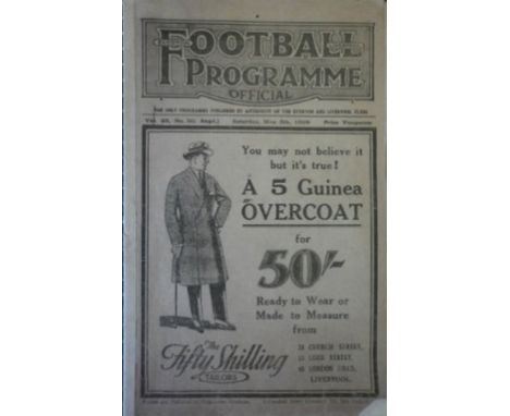 27/28 Everton v Arsenal Football Programme: Dated 5th May 1928. Repaired spine to ex bound volume. This was Everton�s Final m