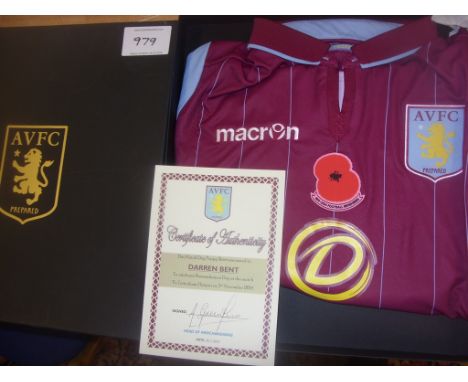 Aston Villa Boxed Match Worn Poppy Shirt 2014/2015: Superb home shirt worn in match v Tottenham on 3 11 2014 in Aston Villa s