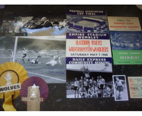 Wolverhampton Wanderers 1960 FA Cup Final Football Memorabilia: Includes 2 x large signed photos, programme, ticket, song she