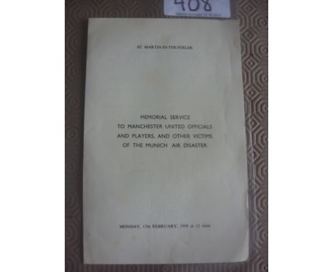 Manchester United Busby Babes 1958 Original Memorial Service: Dated 17 2 1958 from ST Martin in the Fields this 4 page ""Memo