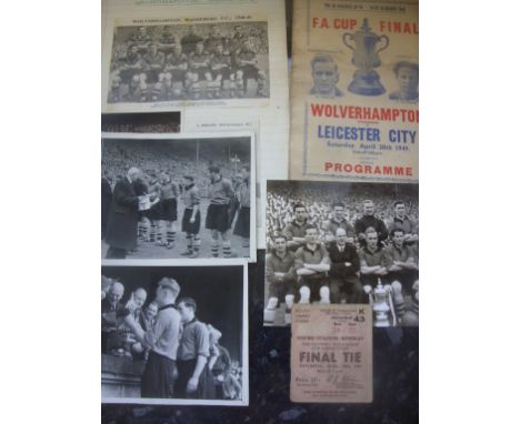 Wolverhampton Wanderers 1949 FA Cup Final Football Memorabilia: Includes Pirate programme by Victor, Ticket, Two press photos