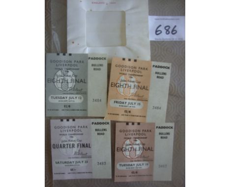 1966 Goodison Park World Cup Football Tickets: All the 4 matches played at Everton dated 12th 15th 19th + 23rd July (Semi Fin