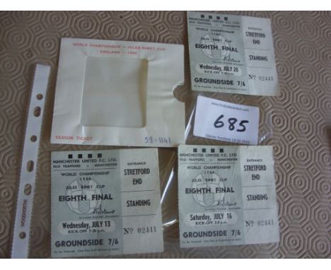 1966 Old Trafford World Cup Football Tickets: All 3 matches played at Manchester United dated 13th 16th + 20th July. Includes