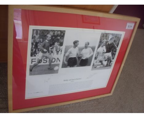 Bobby and Jack Charlton Signed Framed Print: Limited edition 280/500 double mounted framed and glazed measuring 29 x 23 inche