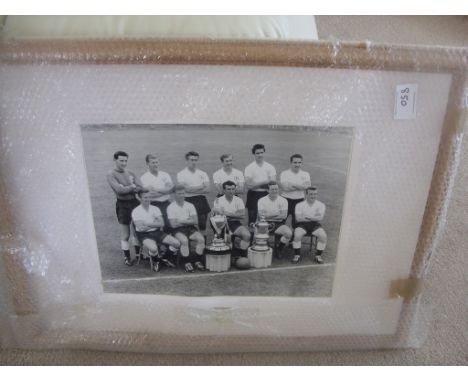 Tottenham 60/61 Large Framed Photo: Black and white photo of the double team proudly sitting with both cups. Mounted framed b