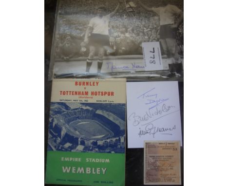 Tottenham 1962 FA Cup Final Football Memorabilia: Includes programme, ticket, large photo of Maurice Norman with the cup sign
