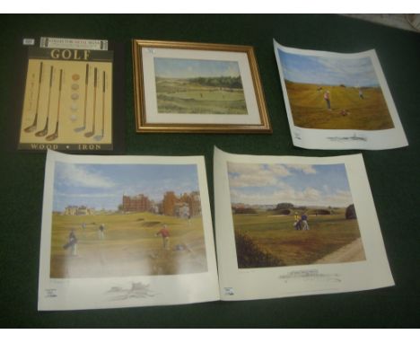 Golf Memorabilia: A framed print of two players on the green plus 3 more large quality limited edition prints with views of T