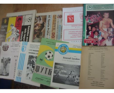 Arsenal In Europe Football Programmes: 14 aways including 1994 Omonoia, 1979 Fenerbache sheet, 1980 Valencia ECWC Final and 2