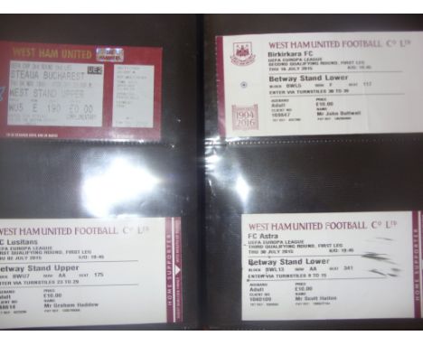 West Ham Football Ticket Collection: From the late 60s onwards including some unusual modern away European club competions, b