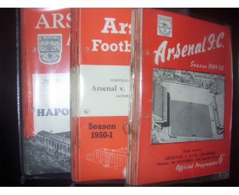 Arsenal Home Football Programmes 49/50 - 52/53: 49/50 x 17 including Manchester United Leeds FA Cup AIK Stockholm, 50/51 x 22