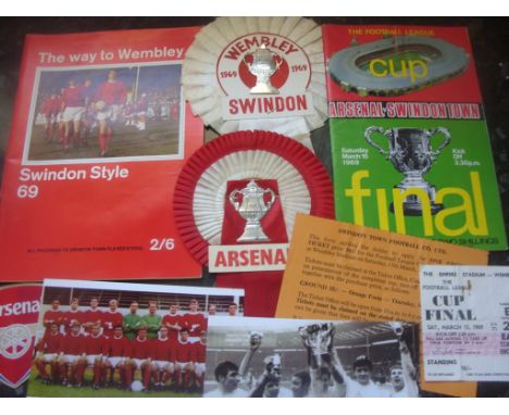 Swindon Town 1969 League Cup Final Football Memorabilia: Original programme, ticket, rosettes from both teams, Swindon Style 