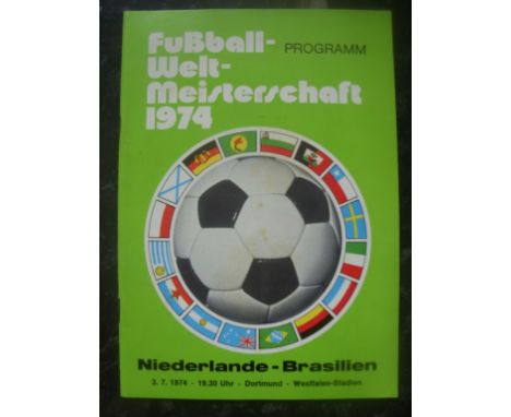 1974 World Cup Programme Brazil v Holland: Good condition programme with no writing. Light fold.