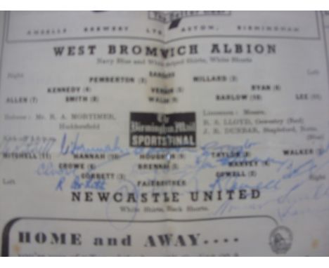 49/50 West Brom v Newcastle United Autographed Programme: The Newcastle 11 on team page have fully signed programme which was