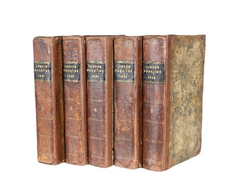 Various Authors. The London Magazine, 5 volumes, to include various articles on Elia (Charles Lamb), the English Opium Eater,