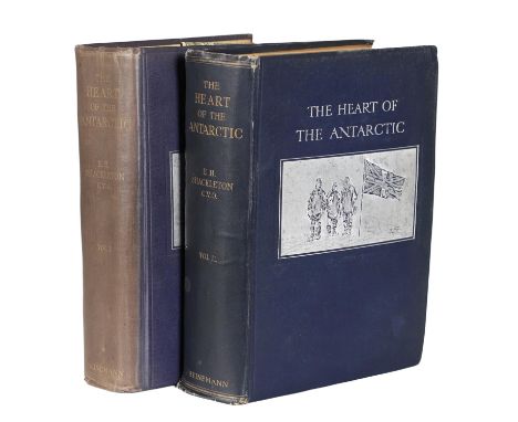 Ernest Henry Shackleton. The Heart of the Antarctic, 2 Volumes, first edition, half-titles, portrait frontispiece, 12 coloure