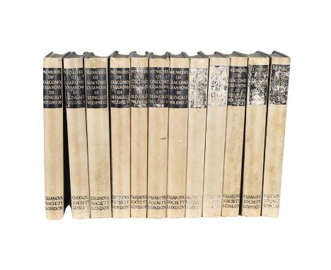 Giacomo Casanova. The Memoirs of Giacomo Casanova Di Seingalt, translated into English by Arthur Machen, 12 volumes, original