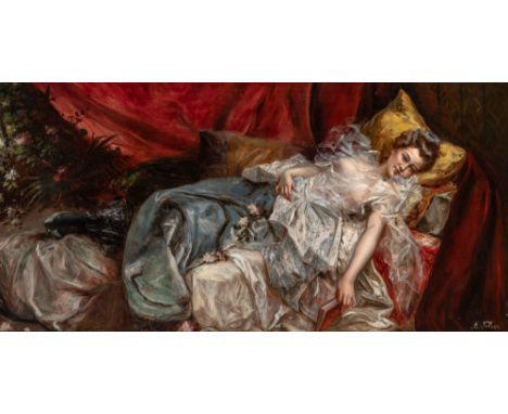 Austrian, 1861-1942Woman in ReposeSigned A. Telser (lr)Oil on canvas 25 x 50 inches (63.5 x 127 cm)(Framed 33 x 58 inches)Not