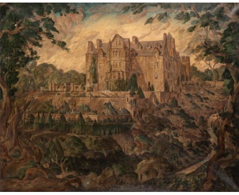 Scottish, 1890-1975Dalzell - The Residence of Lord Hamilton of Dalzell K.T.Inscribed Josephine Miller and as titled on a remn