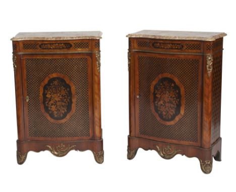 Height 39 inches, Width 27 inches, Depth 13 inchesChipped corner of one marbles, some shrinkage on one door, loose brass mold