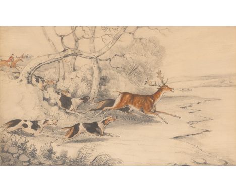 Stag HuntingPencil with watercolor on paperSight 10 1/8 x 17 1/8 inches (25.7 x 43.5 cm)Provenance:Arthur Ackermann and Sons,