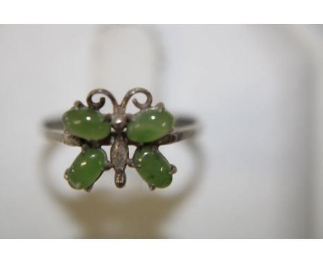 A 925 silver &amp; jade butterfly ring size N 1/2 