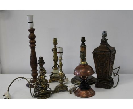 A box full of assorted table lamp bases 