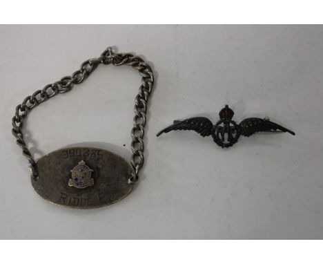A vintage Sterling silver RAF sweet heart brooch &amp; Sterling silver ID bracelet 