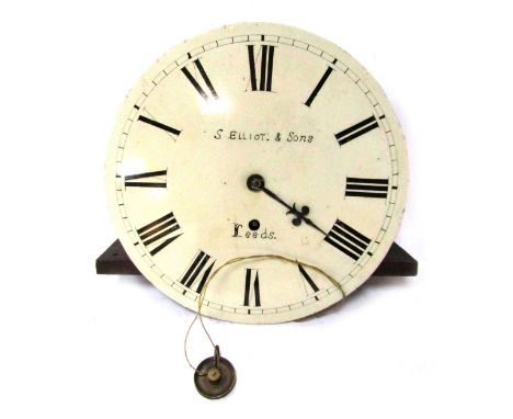 An S Elliott and Sons of Leeds 19thC longcase clock movement, the circular Roman numeric cream painted dial, 33cm wide, with 