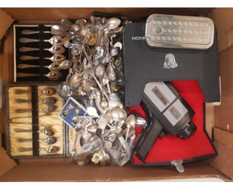 A mixed collection of items to include 2 cased silver plated spoon sets, Chinon branded cased cine type camera, Rolls Safety 