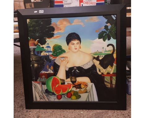 Contemporary framed print on canvas of a Victorian lady, size 96cm x 96cm. 