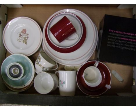 A collection of Susie Cooper to include boxed Susan Sarandon mug, burgundy trio, Talisman side and salad plates, Marguerite s