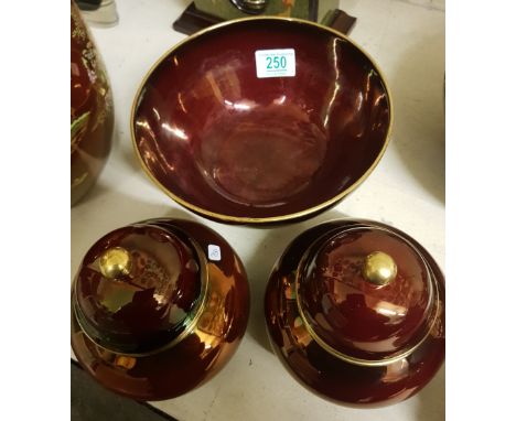 Carltonware Rouge Royale Lidded Pots &amp; fruit bowl, tallest 10cm(3) 