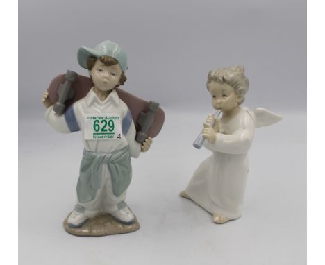 Lladro cupid figure together with a Nao boy skater figure (2). 
