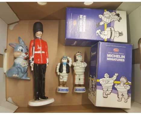 Two boxed Wade Michelin Miniature figures together with a Wade blow up Thumper figure (nip to ear) and an overpainted Coalpor