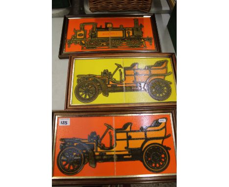 Three Maws &amp; co framed tile plaques with transport theme 