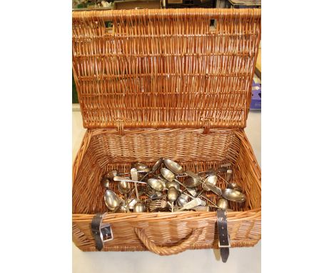 Fortnum &amp; masons wicker hamper basket together with loose cutlery 