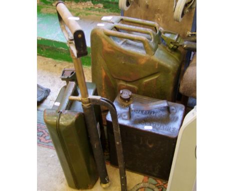 Two vintage jerry cans with similar Bp petrol and pump (4) 