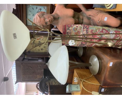 2 modern side lamps 57cm. together with a matching standard lamp 181cm each with cloud glass shades.