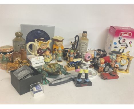 A collection of ceramics and other items Including Goebel figures, Coalport boxed Bassetts figure, Staffordshire Toby jugs et