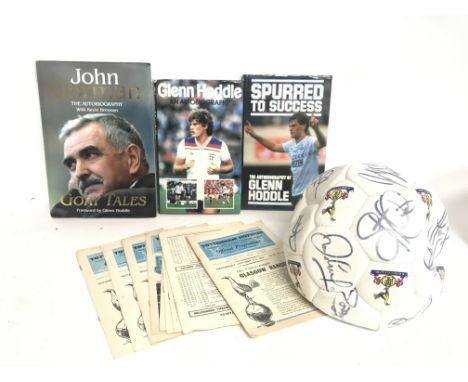 Tottenham memorabilia including a signed football, signed autobiography books from Glen Hoodle & and John Gorman and official