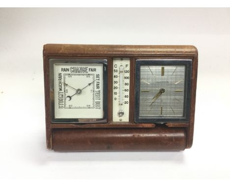 A Jaeger Le Coultre leather cased clock barometer. Shipping category B.