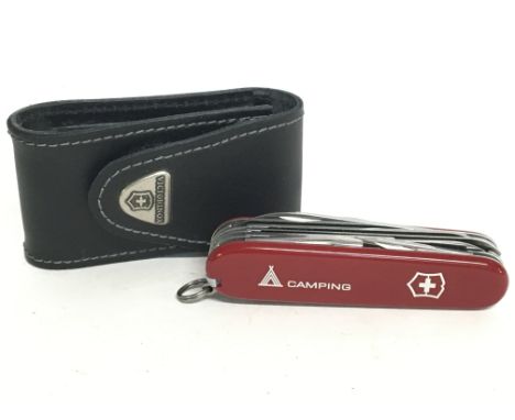 Swiss army camping tool, comes in a Victorinox leather pouch, 14 piece tool.