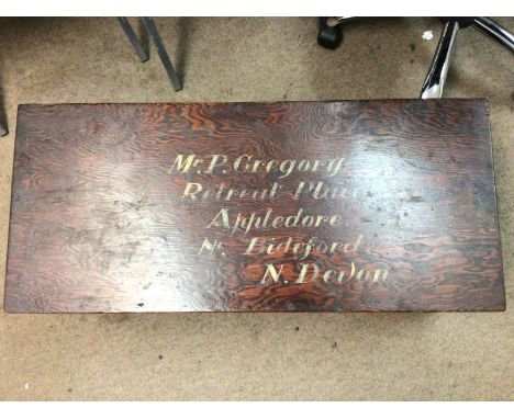 Victorian oak trunk, personalised. Dimensions approximately 68x86x38cm. Postage cat D